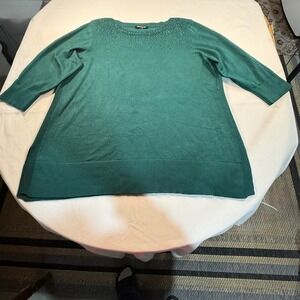 Cable Gauge Women Green Embellished 3/4 Sleeve Sweater Top Plus Size 2X